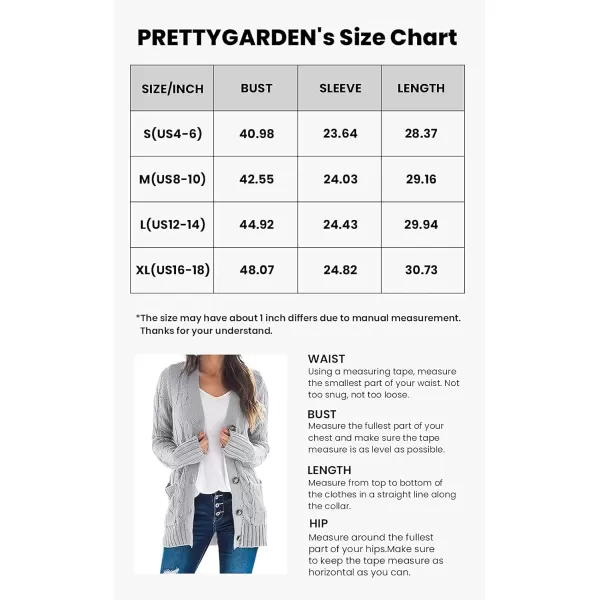 PRETTYGARDEN Womens Open Front Cardigan Sweaters Fashion Button Down Cable Knit Chunky Outwear CoatsGrey