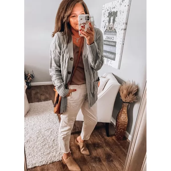 PRETTYGARDEN Womens Open Front Cardigan Sweaters Fashion Button Down Cable Knit Chunky Outwear CoatsGrey