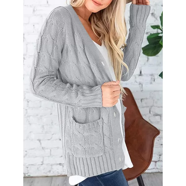 PRETTYGARDEN Womens Open Front Cardigan Sweaters Fashion Button Down Cable Knit Chunky Outwear CoatsGrey