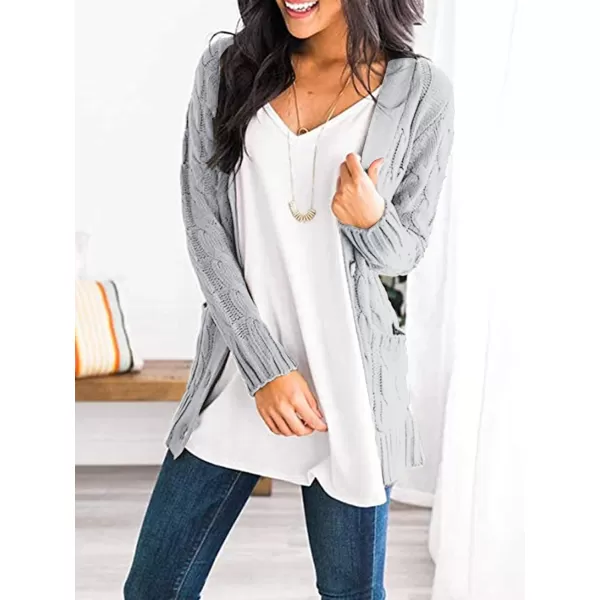 PRETTYGARDEN Womens Open Front Cardigan Sweaters Fashion Button Down Cable Knit Chunky Outwear CoatsGrey