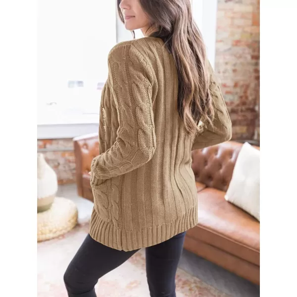 PRETTYGARDEN Womens Open Front Cardigan Sweaters Fashion Button Down Cable Knit Chunky Outwear CoatsKhaki