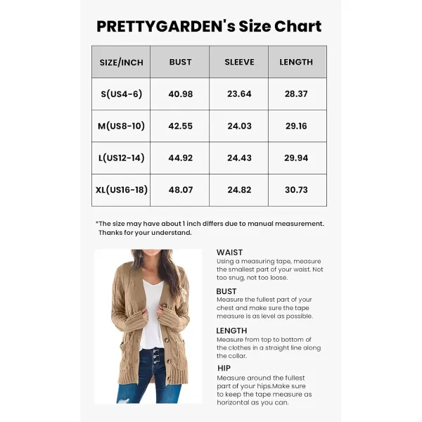 PRETTYGARDEN Womens Open Front Cardigan Sweaters Fashion Button Down Cable Knit Chunky Outwear CoatsKhaki
