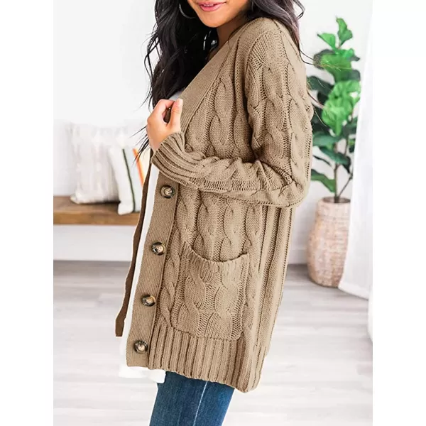 PRETTYGARDEN Womens Open Front Cardigan Sweaters Fashion Button Down Cable Knit Chunky Outwear CoatsKhaki