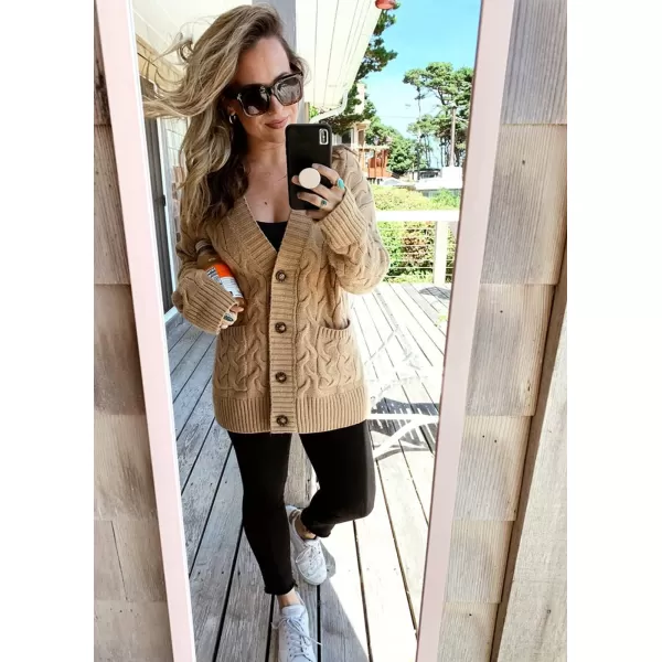 PRETTYGARDEN Womens Open Front Cardigan Sweaters Fashion Button Down Cable Knit Chunky Outwear CoatsKhaki
