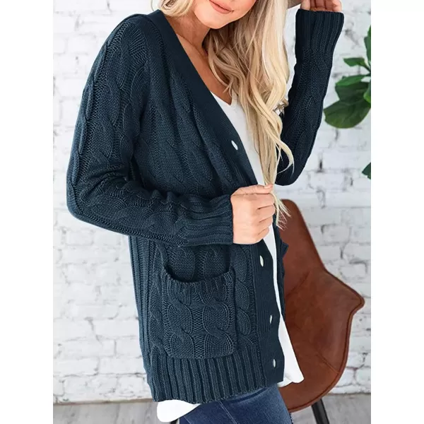 PRETTYGARDEN Womens Open Front Cardigan Sweaters Fashion Button Down Cable Knit Chunky Outwear CoatsLake Blue