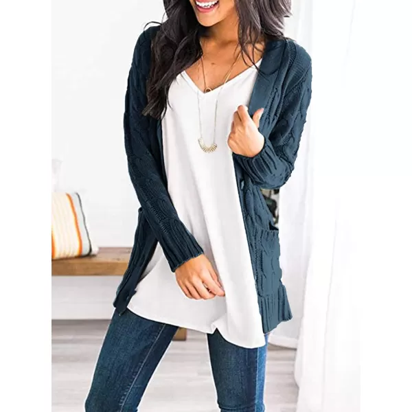 PRETTYGARDEN Womens Open Front Cardigan Sweaters Fashion Button Down Cable Knit Chunky Outwear CoatsLake Blue