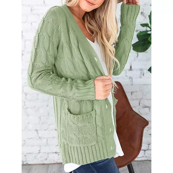 PRETTYGARDEN Womens Open Front Cardigan Sweaters Fashion Button Down Cable Knit Chunky Outwear CoatsLight Green