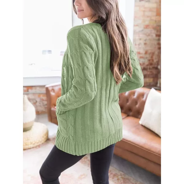 PRETTYGARDEN Womens Open Front Cardigan Sweaters Fashion Button Down Cable Knit Chunky Outwear CoatsLight Green