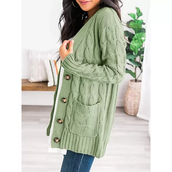 PRETTYGARDEN Womens Open Front Cardigan Sweaters Fashion Button Down Cable Knit Chunky Outwear CoatsLight Green