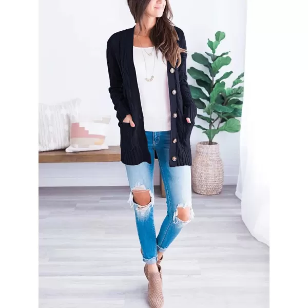 PRETTYGARDEN Womens Open Front Cardigan Sweaters Fashion Button Down Cable Knit Chunky Outwear CoatsNavy