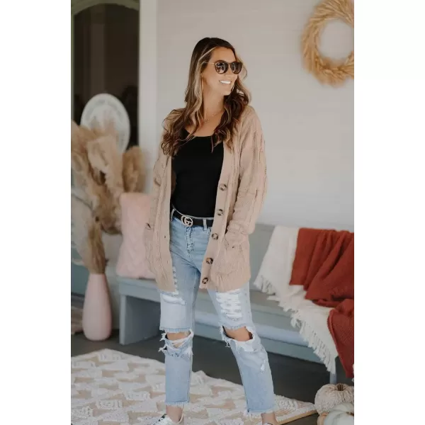 PRETTYGARDEN Womens Open Front Cardigan Sweaters Fashion Button Down Cable Knit Chunky Outwear CoatsPink