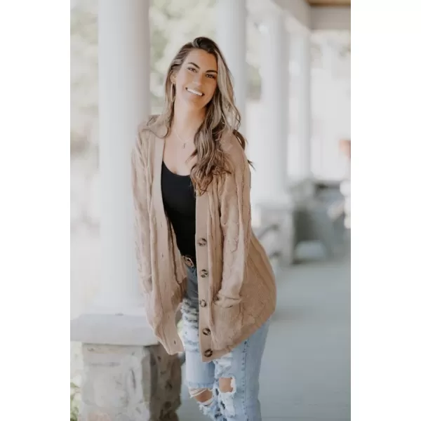 PRETTYGARDEN Womens Open Front Cardigan Sweaters Fashion Button Down Cable Knit Chunky Outwear CoatsPink