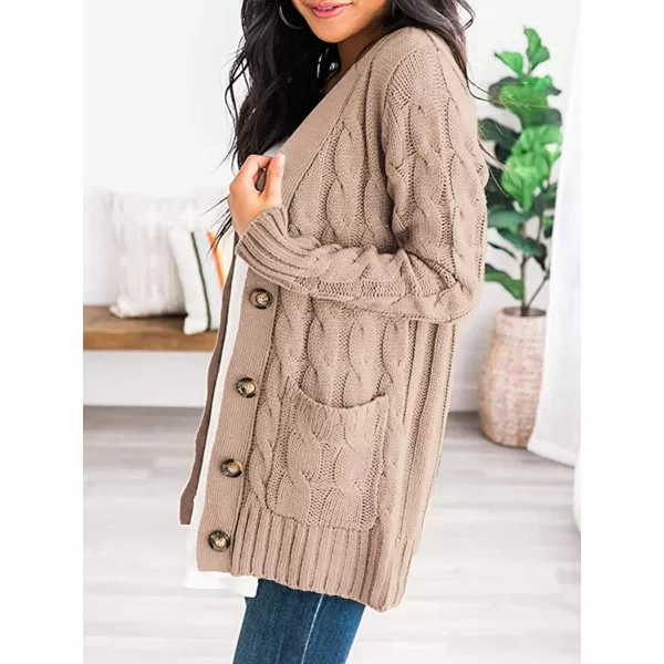 PRETTYGARDEN Womens Open Front Cardigan Sweaters Fashion Button Down Cable Knit Chunky Outwear CoatsPink