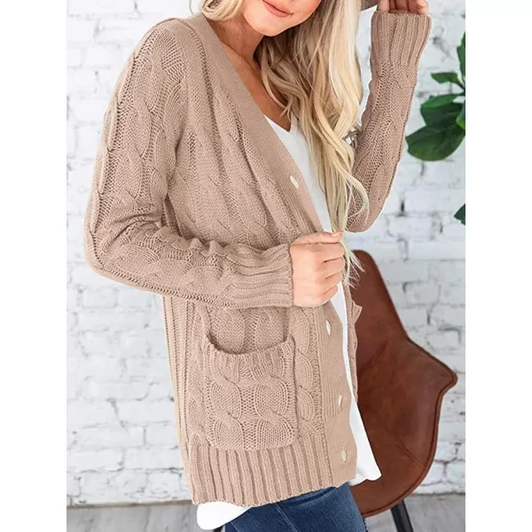 PRETTYGARDEN Womens Open Front Cardigan Sweaters Fashion Button Down Cable Knit Chunky Outwear CoatsPink