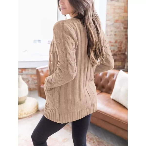 PRETTYGARDEN Womens Open Front Cardigan Sweaters Fashion Button Down Cable Knit Chunky Outwear CoatsPink