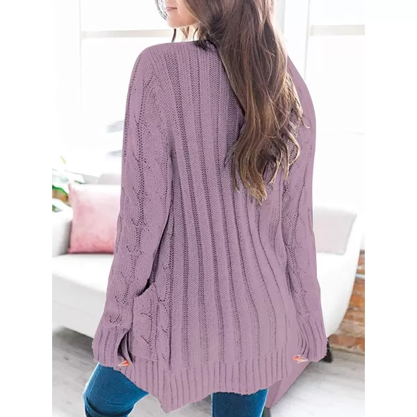 PRETTYGARDEN Womens Open Front Cardigan Sweaters Fashion Button Down Cable Knit Chunky Outwear CoatsPurple