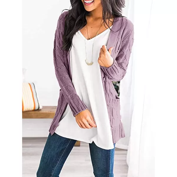 PRETTYGARDEN Womens Open Front Cardigan Sweaters Fashion Button Down Cable Knit Chunky Outwear CoatsPurple