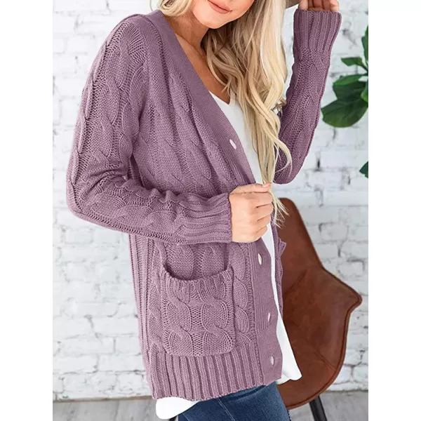 PRETTYGARDEN Womens Open Front Cardigan Sweaters Fashion Button Down Cable Knit Chunky Outwear CoatsPurple