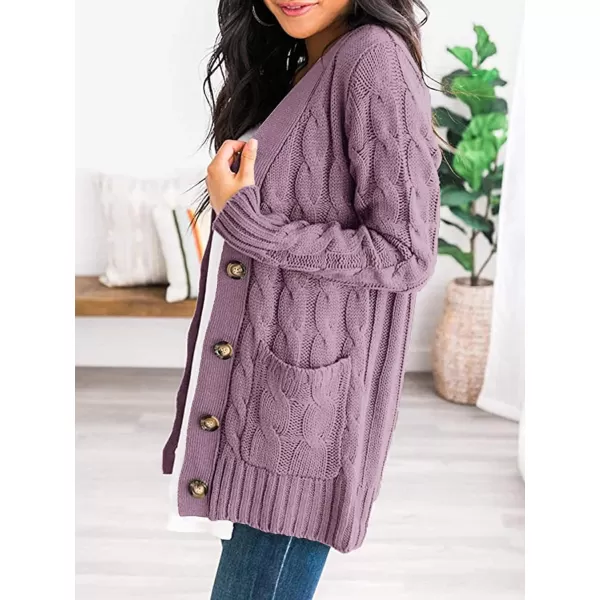 PRETTYGARDEN Womens Open Front Cardigan Sweaters Fashion Button Down Cable Knit Chunky Outwear CoatsPurple