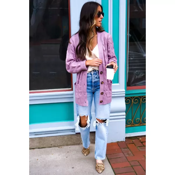 PRETTYGARDEN Womens Open Front Cardigan Sweaters Fashion Button Down Cable Knit Chunky Outwear CoatsPurple