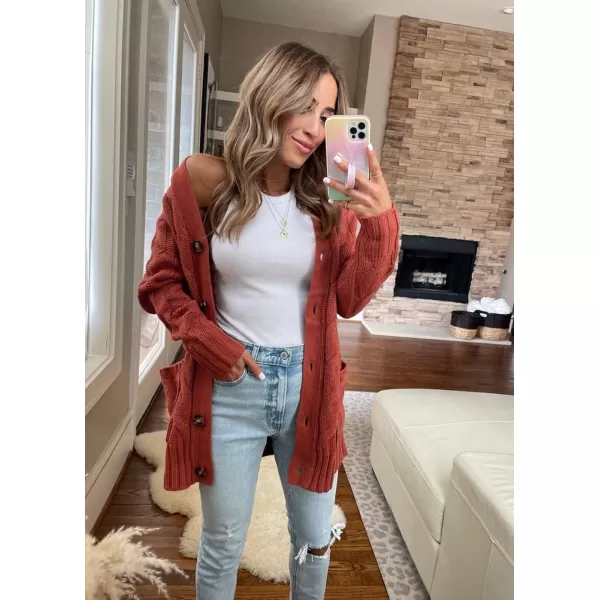 PRETTYGARDEN Womens Open Front Cardigan Sweaters Fashion Button Down Cable Knit Chunky Outwear CoatsRed