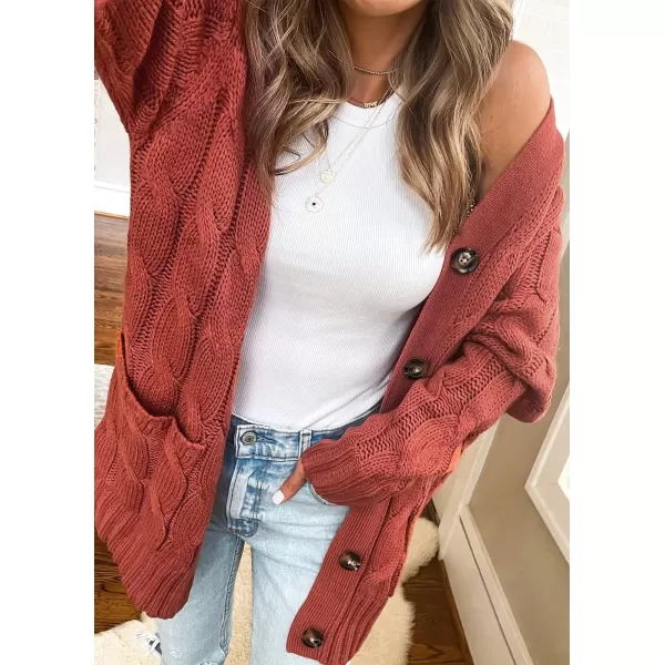 PRETTYGARDEN Womens Open Front Cardigan Sweaters Fashion Button Down Cable Knit Chunky Outwear CoatsRed