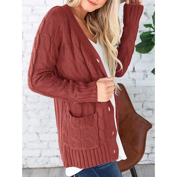 PRETTYGARDEN Womens Open Front Cardigan Sweaters Fashion Button Down Cable Knit Chunky Outwear CoatsRed