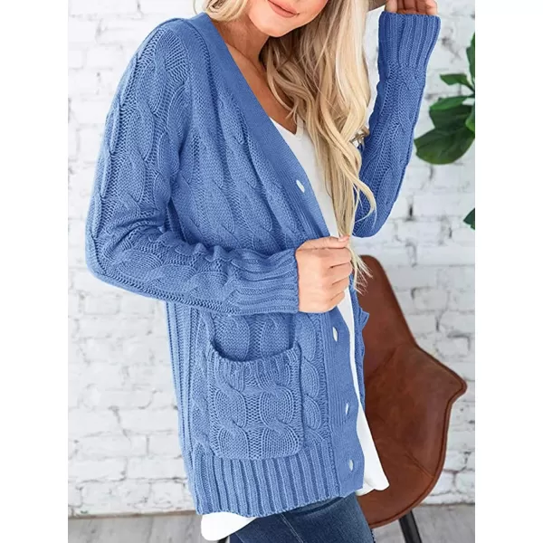 PRETTYGARDEN Womens Open Front Cardigan Sweaters Fashion Button Down Cable Knit Chunky Outwear CoatsSky Blue