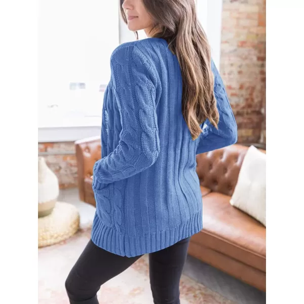PRETTYGARDEN Womens Open Front Cardigan Sweaters Fashion Button Down Cable Knit Chunky Outwear CoatsSky Blue