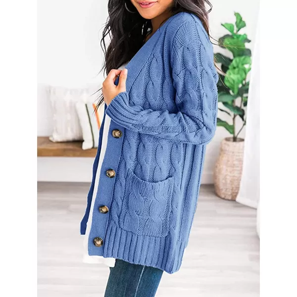 PRETTYGARDEN Womens Open Front Cardigan Sweaters Fashion Button Down Cable Knit Chunky Outwear CoatsSky Blue
