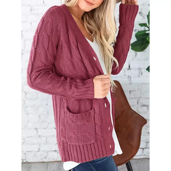 PRETTYGARDEN Womens Open Front Cardigan Sweaters Fashion Button Down Cable Knit Chunky Outwear CoatsVermilion