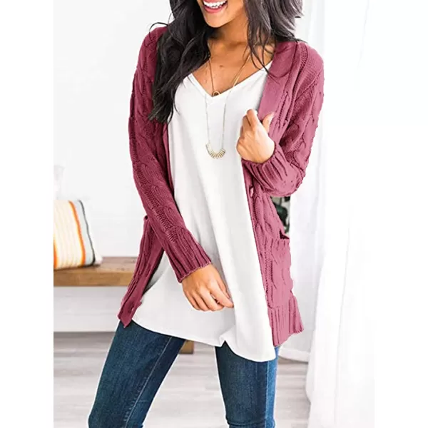 PRETTYGARDEN Womens Open Front Cardigan Sweaters Fashion Button Down Cable Knit Chunky Outwear CoatsVermilion