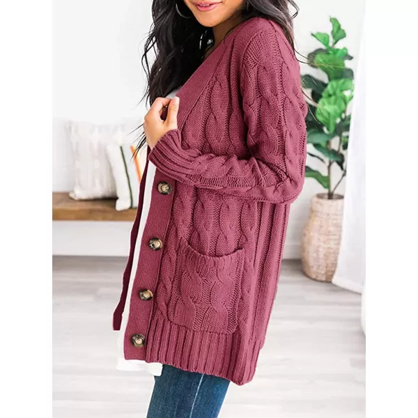 PRETTYGARDEN Womens Open Front Cardigan Sweaters Fashion Button Down Cable Knit Chunky Outwear CoatsVermilion