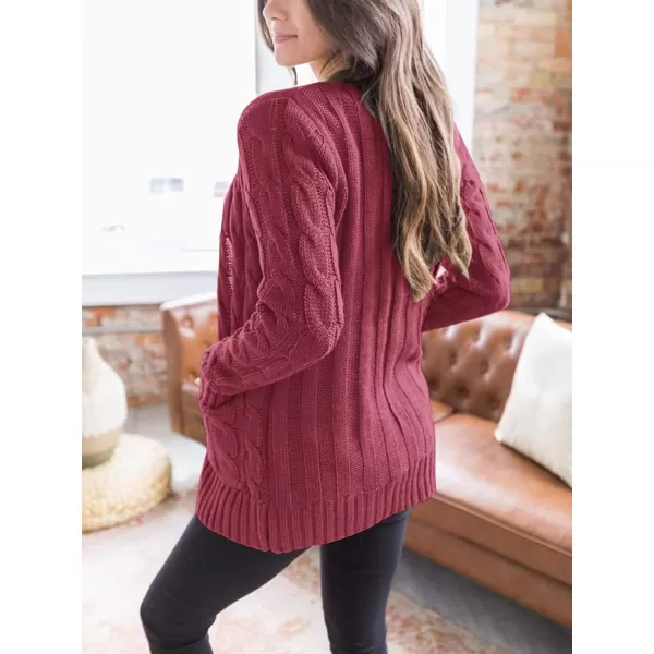 PRETTYGARDEN Womens Open Front Cardigan Sweaters Fashion Button Down Cable Knit Chunky Outwear CoatsVermilion