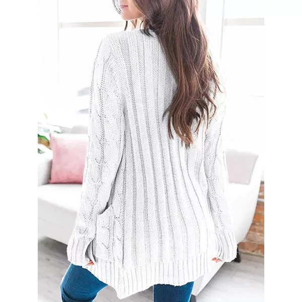 PRETTYGARDEN Womens Open Front Cardigan Sweaters Fashion Button Down Cable Knit Chunky Outwear CoatsWhite