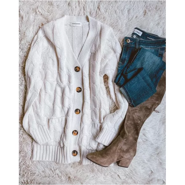 PRETTYGARDEN Womens Open Front Cardigan Sweaters Fashion Button Down Cable Knit Chunky Outwear CoatsWhite