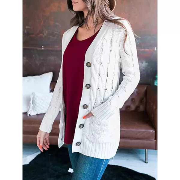 PRETTYGARDEN Womens Open Front Cardigan Sweaters Fashion Button Down Cable Knit Chunky Outwear CoatsWhite