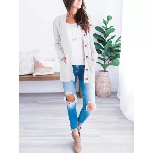 PRETTYGARDEN Womens Open Front Cardigan Sweaters Fashion Button Down Cable Knit Chunky Outwear CoatsWhite