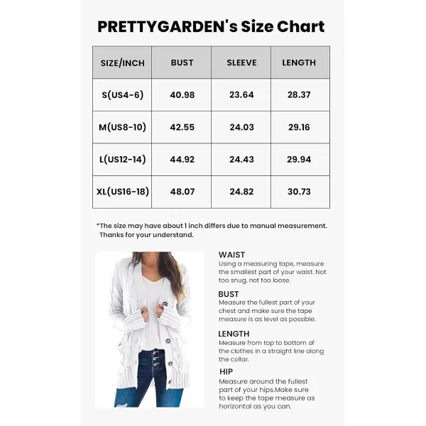PRETTYGARDEN Womens Open Front Cardigan Sweaters Fashion Button Down Cable Knit Chunky Outwear CoatsWhite
