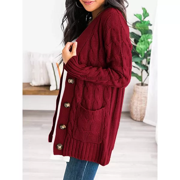 PRETTYGARDEN Womens Open Front Cardigan Sweaters Fashion Button Down Cable Knit Chunky Outwear CoatsWine Red