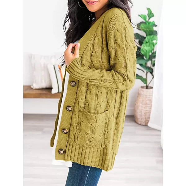 PRETTYGARDEN Womens Open Front Cardigan Sweaters Fashion Button Down Cable Knit Chunky Outwear CoatsYellow