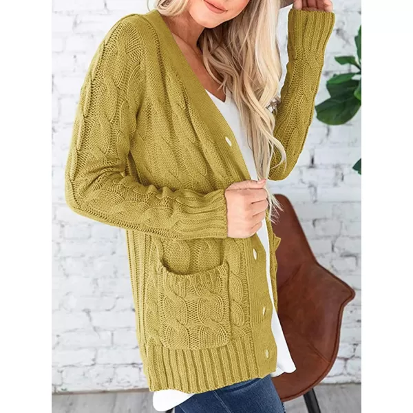 PRETTYGARDEN Womens Open Front Cardigan Sweaters Fashion Button Down Cable Knit Chunky Outwear CoatsYellow