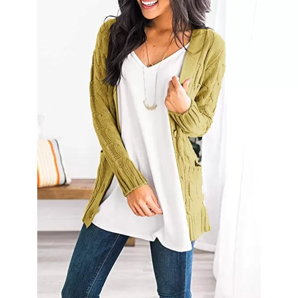 PRETTYGARDEN Womens Open Front Cardigan Sweaters Fashion Button Down Cable Knit Chunky Outwear CoatsYellow