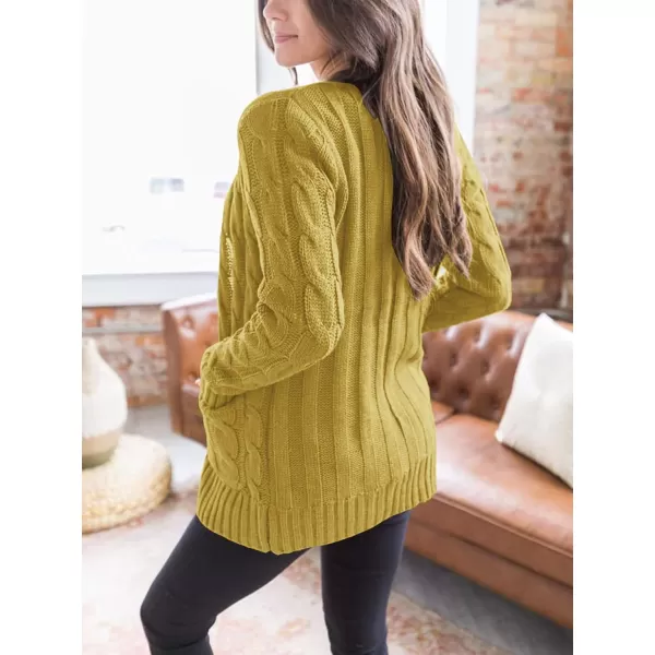 PRETTYGARDEN Womens Open Front Cardigan Sweaters Fashion Button Down Cable Knit Chunky Outwear CoatsYellow