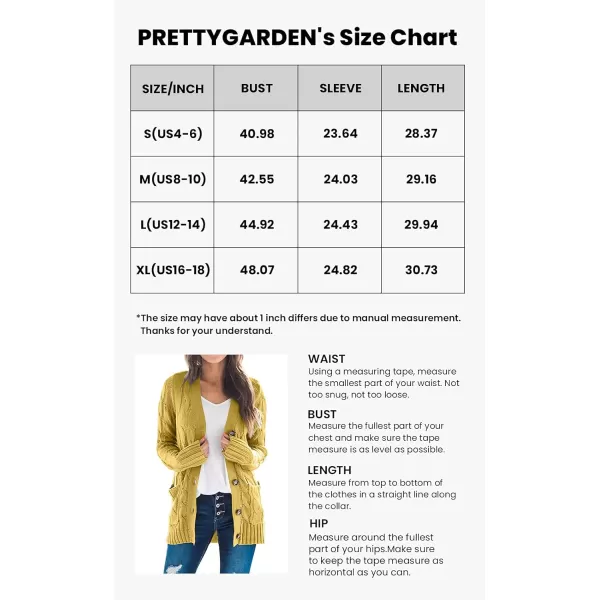 PRETTYGARDEN Womens Open Front Cardigan Sweaters Fashion Button Down Cable Knit Chunky Outwear CoatsYellow