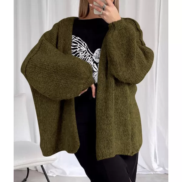 PRETTYGARDEN Womens Oversized Cardigan Sweaters 2024 Fall Long Lantern Sleeve Knit Open Front Lightweight SweaterArmy Green