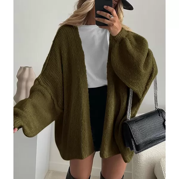 PRETTYGARDEN Womens Oversized Cardigan Sweaters 2024 Fall Long Lantern Sleeve Knit Open Front Lightweight SweaterArmy Green