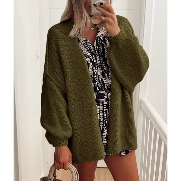 PRETTYGARDEN Womens Oversized Cardigan Sweaters 2024 Fall Long Lantern Sleeve Knit Open Front Lightweight SweaterArmy Green