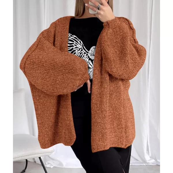 PRETTYGARDEN Womens Oversized Cardigan Sweaters 2024 Fall Long Lantern Sleeve Knit Open Front Lightweight SweaterBrick Red
