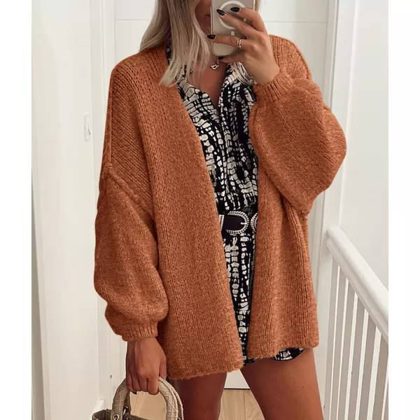 PRETTYGARDEN Womens Oversized Cardigan Sweaters 2024 Fall Long Lantern Sleeve Knit Open Front Lightweight SweaterBrick Red